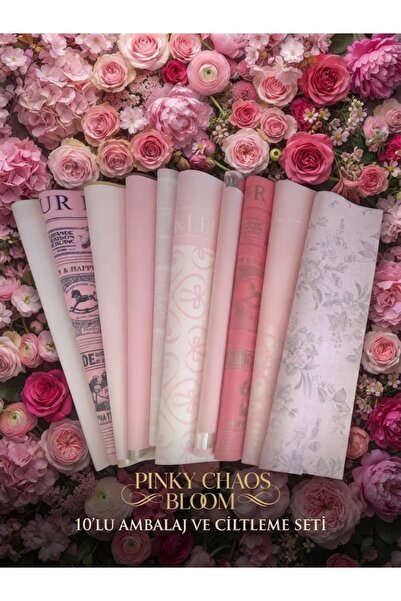 hobidaşım Pinky Chaos Bloom 10'lu Karışık Tasarım Çiçek Ambalaj Kağıdı, Buket...