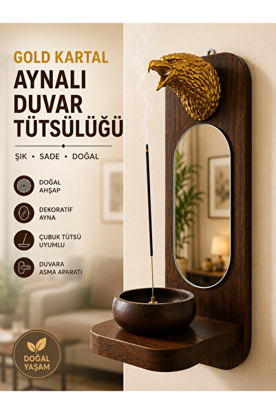 Prusias Wood Gold Kartal Başlı Aynalı Duvar Tütsülüğü – Doğal Ahşap Dekoratif...