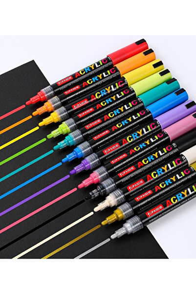 NaSaDAN Jupai 12 Renk Akrilik Marker Boya Kalemi Seti 4 MM – Cam Ahşap Taş Se...