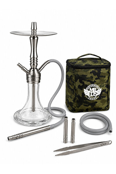 MR EDS MEGAHED Silver Titan 45 CM Komple Çelik Nargile Takımı | Çelik İç Boru...