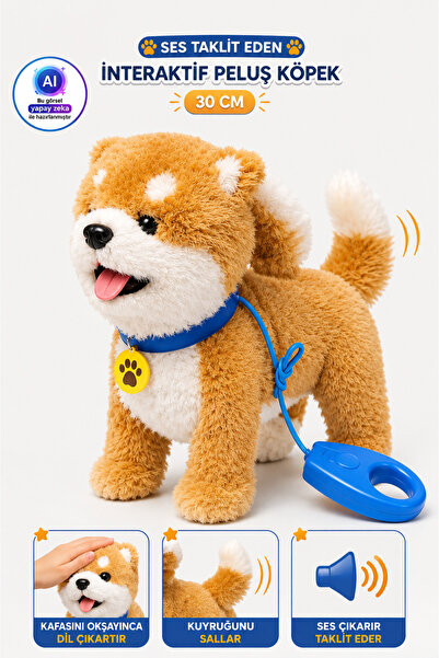 TRENDZONE Şarjlı Ses Taklit Eden İnteraktif Peluş Köpek 30cm – Kuyruk Sallaya...