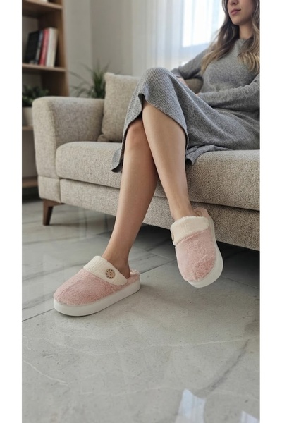 BİG STEPS Silent Non-Slip Sole Soft Plush Women's House Slippers Pink