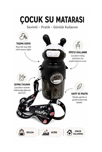 TemizlikMağazam Astronaut Rabbit Figured Water Bottle 750 ml - Children's Sch...