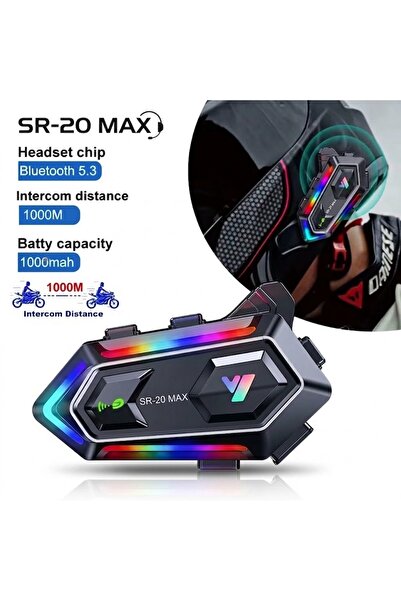 Serreha SR-20 MAX Motosiklet İnterkom Kask İçi Bluetooth 5.3 Kulaklık RGB Işı...