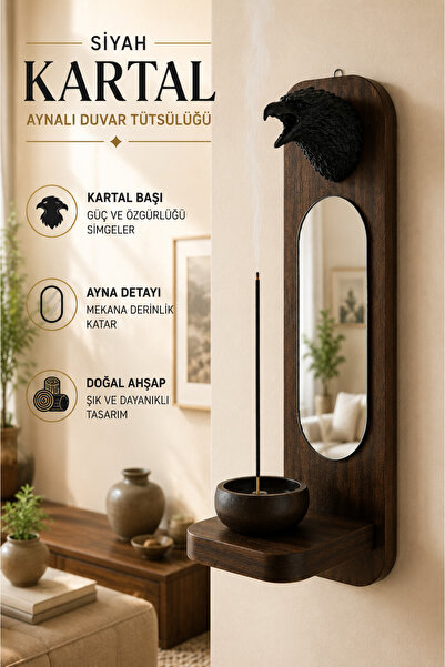 Prusias Wood Siyah Kartal Başlı Aynalı Duvar Tütsülüğü – Doğal Ahşap Dekorati...