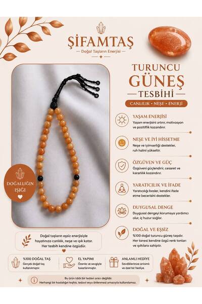 ŞİFAMTAŞ Orange Sun Natural Stone Prayer Beads