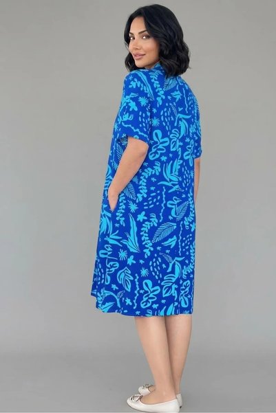 sharin Women's Patterned Summer V-Neck Midi Length Short Sleeve Dress 12C-2418
