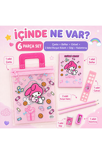 synshop Sevimli Tavşan My Melodi Melodyyy Desenli Kırtasiye Seti Çantalı Kale...