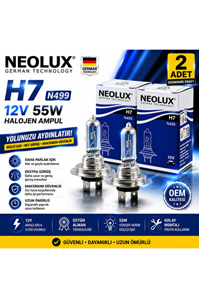 NEOLUX H7 N499 12V 55W Halojen Far Ampulü Orijinal Kalite Uzun Ömürlü 2 Adet