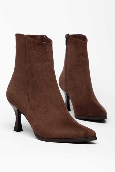 CHICELLA Mira Brown Suede Pointed Toe Women's Heeled Boots
