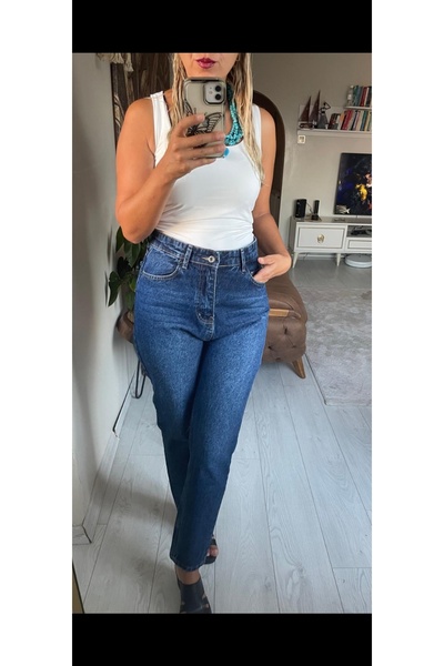 Koyu Mavi Mom Jean
