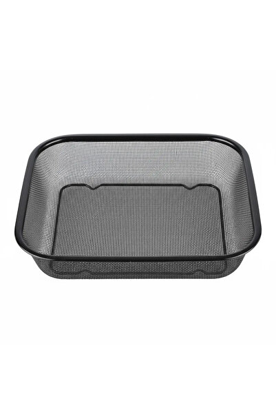 Tasarım Evi Modern Siyah Metal Süzgeç | Çok Amaçlı Dikdörtgen Tel Sebze Meyve Yıkama ve Servis Sepeti 30x22 Cm