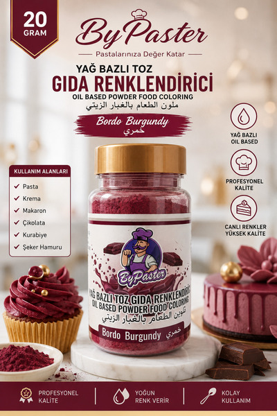 By Paster YAĞ BAZLI TOZ GIDA BOYASI BORDO 20 G