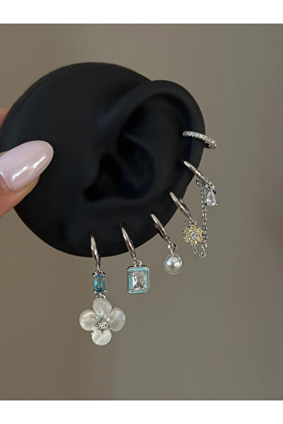 h&b design jewel Silver Flower Detailed Earring Set of 6