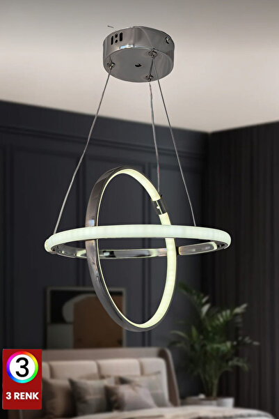FUZON Dünya 3 Renk Krom Salon Led Avize Ledli Avize Büyük Salon Avizesi Kuman...