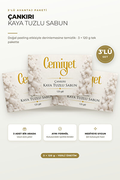 Çankırı Kaya Tuzlu Sabun Doğal Peeling Etkili 3'lü Set 3 x 120 g
