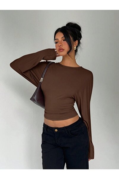 blck & premium Crew Neck Long Sleeve Viscose Fabric Usa Trends Blouse -Do987676