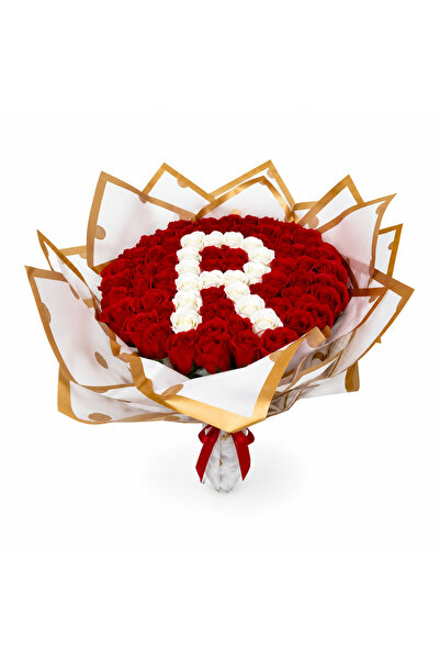 velve Buchet floral personalizat cu litera, din 65 trandafiri de sapun, Rosu-...