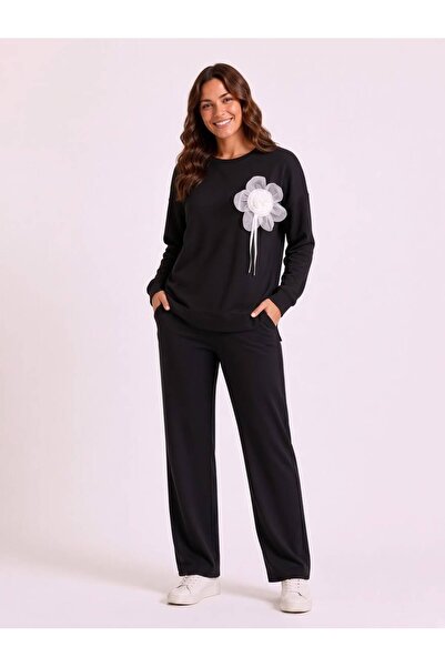 MELEKSEN Plus Size Lycra Modal Fabric Suit with Slits and Accessories