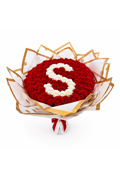 velve Buchet floral personalizat cu litera, din 65 trandafiri de sapun, Rosu-...