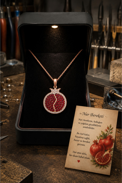 Bilsen Store Tamamı 925 Ayar Gümüş Rose kaplama Bereket Nar Hediyelik Kadın K...