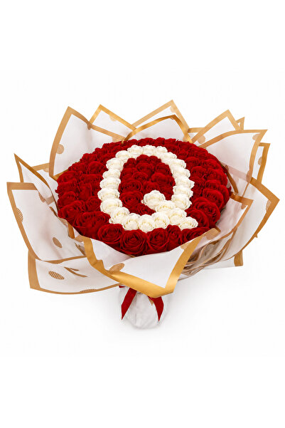 velve Buchet floral personalizat cu litera, din 65 trandafiri de sapun, Rosu-...