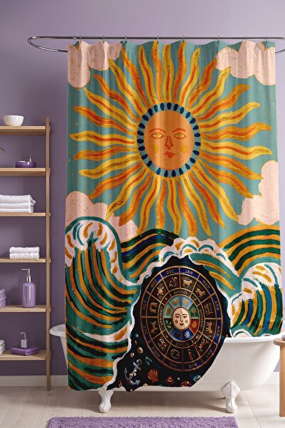 EVPANYA Yellow Sun and Zodiac Signs Patterned Shower Curtain, Bathtub Curtain...