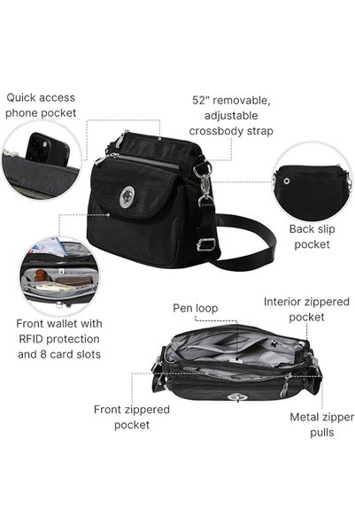 Baggallini Caleche Crossbody Bag for Women, 25X18Cm, Lightweight and Waterproof with Rfid Protection