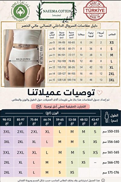 NAEEMA COTTON 3-Piece Women's White Lace Panties 100% Cotton High Waist Heart...