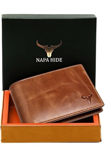 Napa Hide محفظة من نابا هايد مصنوعة من الجلد للرجال، بتصميم كلاسيكي باللون ال...