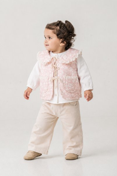 ESPADAKİDS Baby Girl Floral Patterned Vest Shirt Trousers 3-Piece Set