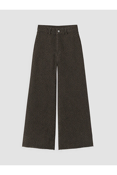 LC Waikiki Kahverengi Wideleg Leopar Desenli Kadın Jean Pantolon