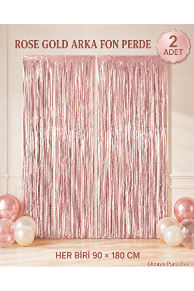 Dizayn Parti Evi Metalik Püsküllü Arka Fon Perde – RoseGold, Lacivert, Kırmız...