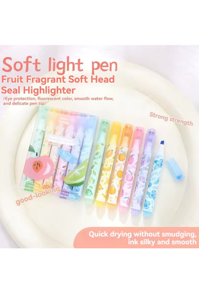 NaSaDAN 6’lı Meyve Kokulu Baskılı Pastel Fosforlu Kalem Seti – Makaron Renkli...