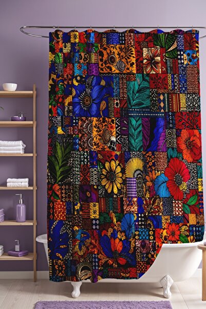 EVPANYA ستارة حمام مزخرفة بالزهور من Pacthwork، ستارة حوض الاستحمام 175x200 سم