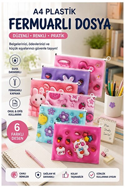 Artmaster Fermuarlı Dosya Kız Desenli A4 6 Adet Fixpoint 2380 Plastik Desenli...