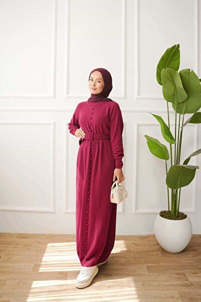 ankanoor Belt Detailed Gray Felt Knitwear Dress Anka261042