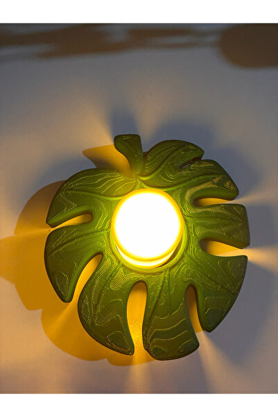 Genel Markalar Monstera Yaprak Tasarımlı 3D Baskı LED Mumluk – Dekoratif Teal...