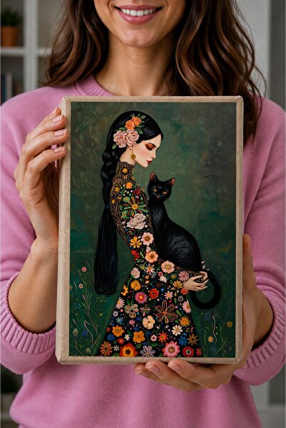 Şımartan Artistic Floral and Cat Patterned, Designed Stretchy Fabric Book/Not...