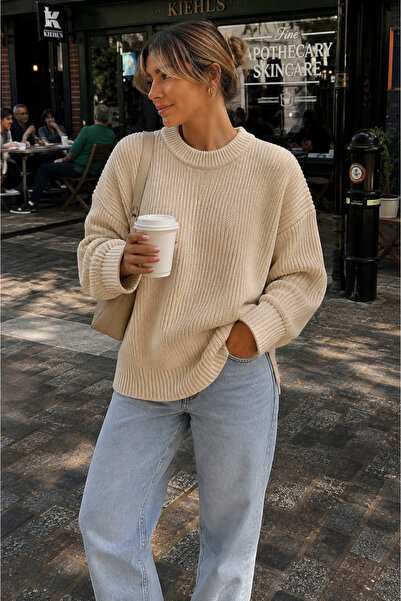 DepoExport Women's Premium Oversize Soft Crew Neck Knitwear Sweater