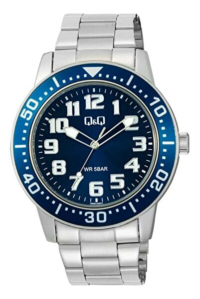 Q&Q Men's Analog Quartz Watch with Blue Dial and Silver-Tone Band, Q60B-002PY