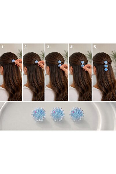 MODA Seashell Hair Clip Blue Sparkling Snap Hair Clip Set