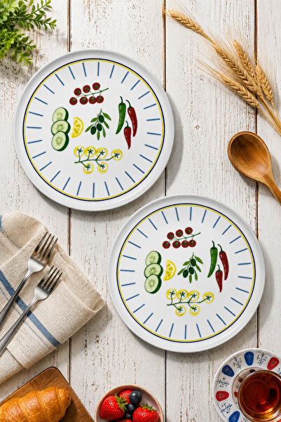 grandora Set of 2 Porcelain Vegetable Patterned Breakfast Serving Plates 26 c...