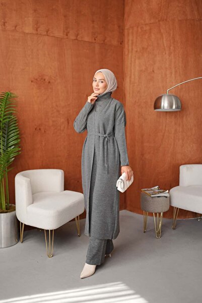 ankanoor Modest Two Piece Set - Gray - Long