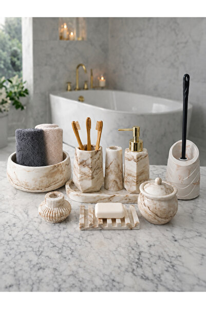 lufen deco Marble Brown Patterned 6-Piece Concrete Bathroom Set Liquid Solid ...