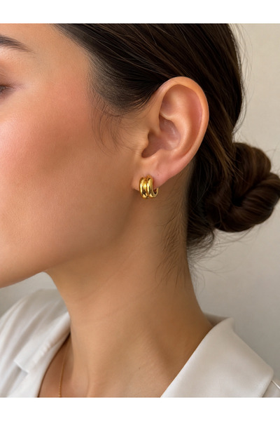 Alya Jewelry Çelik Altın İkili Yarım Halka Küpe