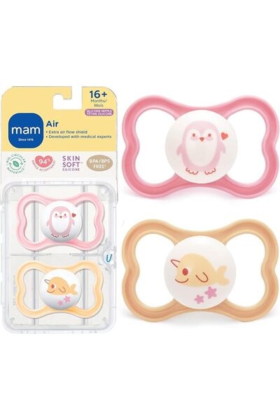 MAM Air Baby Pacifier, For Sensitive Skin, Sterilizer Case, 16+ Months, Girl,...