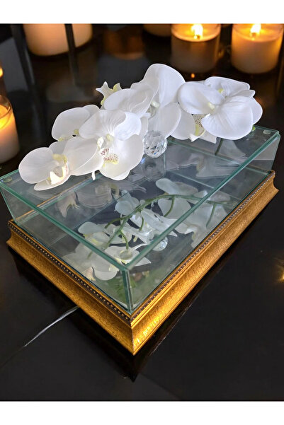 Glowvera Collection Gold Sade Orkide Süslemeli Cam Çikolata Kutusu – Aynalı A...