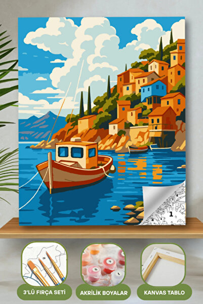 Şahi Workshop Sahil Kasabası ve Tekne Manzarası 40x50 cm Sayılarla Boyama Set...