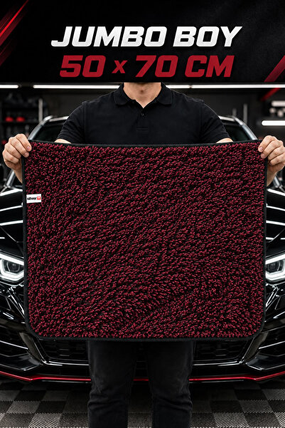 SİLVER HOME 600 GSM Mikrofiber Araç Kurulama Havlusu 50x70 cm Ultra Emici İz Bırakmaz Bordo Siyah Kırçıllı